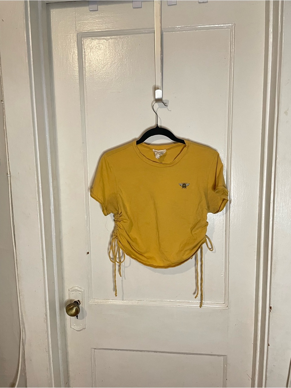 french pastry Yellow Ruched Side Tie Crop Tee